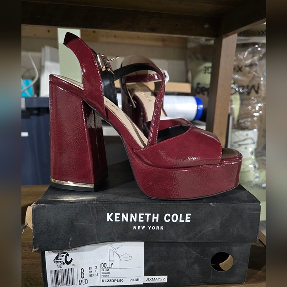 Kenneth Cole Women's open toe red Chunky High Heels US size 8 - Picture 3 of 3